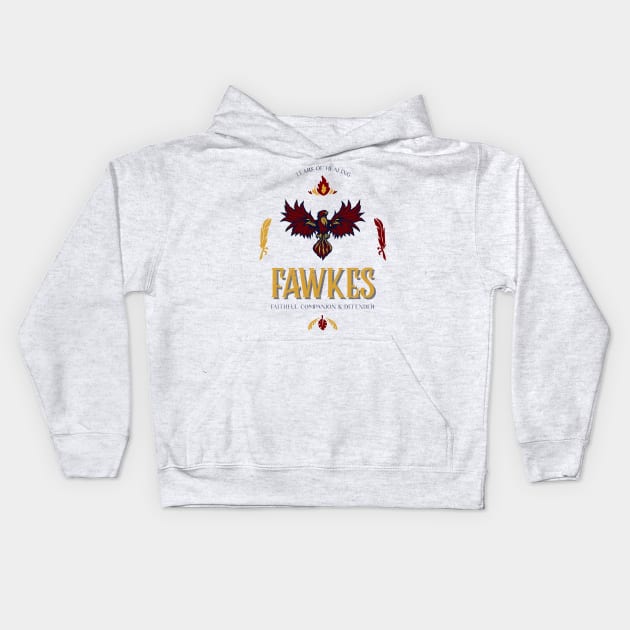 Fawkes the Phoenix Companion and Defender Wizardry Kids Hoodie by Joaddo